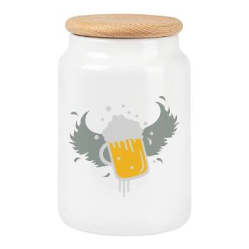 Beer glass with wings for Beer Festival visitors. - Cookie Jar with Wooden Lid - white - Front
