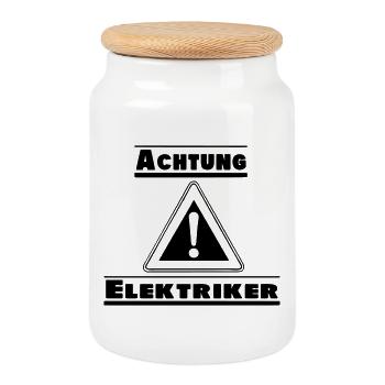 Elektriker Handwerker Achtung Elektriker (25) - Keksdose mit Holzdeckel - Weiß - Vorne