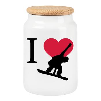 I Love Snowboarding - Cookie Jar with Wooden Lid - white - Front