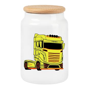Truck Driver Truck Driver Truck Brummi - Cookie Jar with Wooden Lid - white - Front