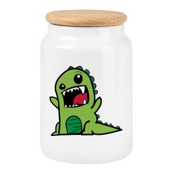 Dinosaurier T-Rex Comic Style Dino in grün - Keksdose mit Holzdeckel - Weiß - Vorne
