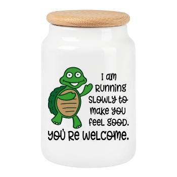 to run - Cookie Jar with Wooden Lid - white - Front