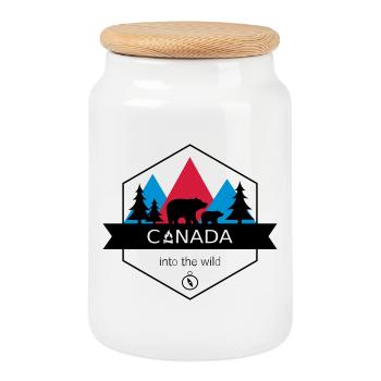 Canada Into the Wild with Bears and Forest - Cookie Jar with Wooden Lid - white - Front