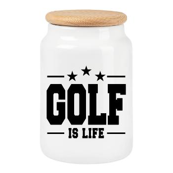 Golf ist Leben / Golf - Keksdose mit Holzdeckel - Weiß - Vorne