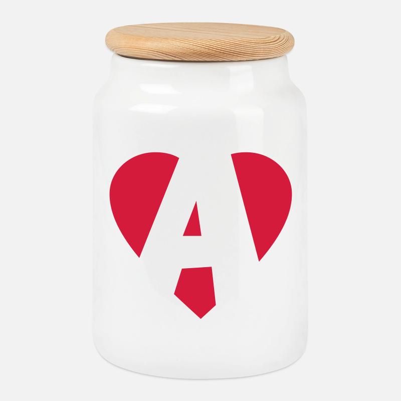 Heart A - I love A - Cookie Jar with Wooden Lid - white