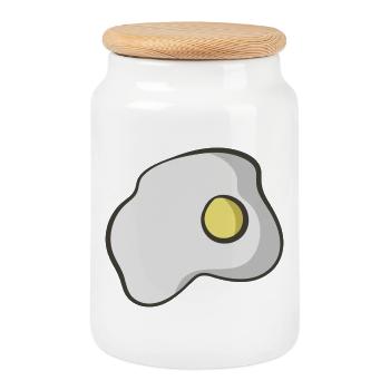 fried egg - Cookie Jar with Wooden Lid - white - Front