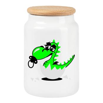 Un bébé petit dragon avec sucette - Boîte à biscuits avec couvercle en bois - blanc - Devant