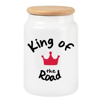 Biker - Cookie Jar with Wooden Lid - white - Front