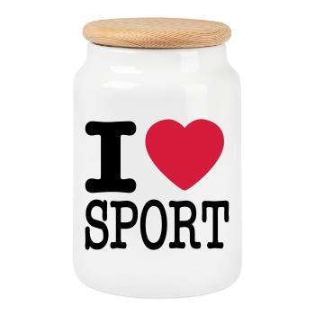 J'aime le sport - Boîte à biscuits avec couvercle en bois - blanc - Devant