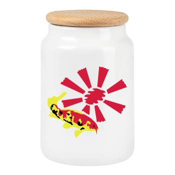 Koi Carp - Cookie Jar with Wooden Lid - white - Front