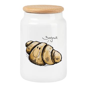 Bonjour délicieux croissant - Illustration - Boîte à biscuits avec couvercle en bois - blanc - Devant
