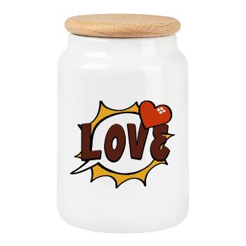 Love pop art speech bubble - Cookie Jar with Wooden Lid - white - Front