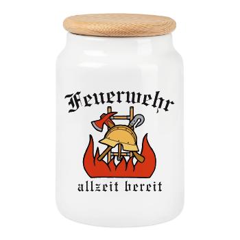 Altes Feuerwehrzeichen - Keksdose mit Holzdeckel - Weiß - Vorne