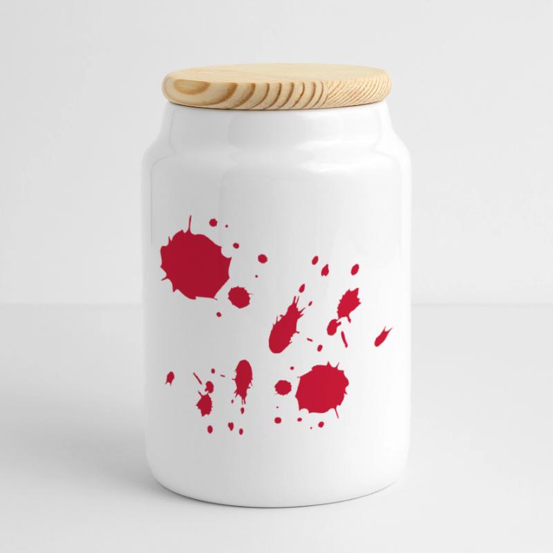 Red Paint Splashes Abstract Pattern Cookie Jar with Wooden Lid