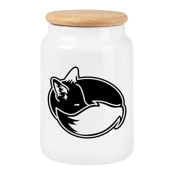 Fuchs eingekuschelt – Kawaii Fox Cartoon Design - Keksdose mit Holzdeckel - Weiß - Vorne