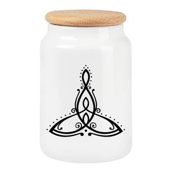 Celtic Motherhood Symbol Mutter mit zwei Kindern - Keksdose mit Holzdeckel - Weiß - Vorne