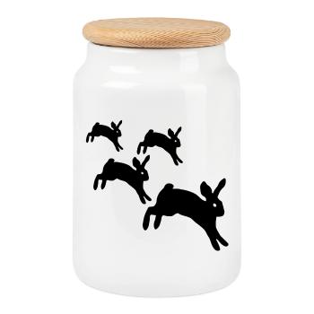 Jumping rabbits - Cookie Jar with Wooden Lid - white - Front