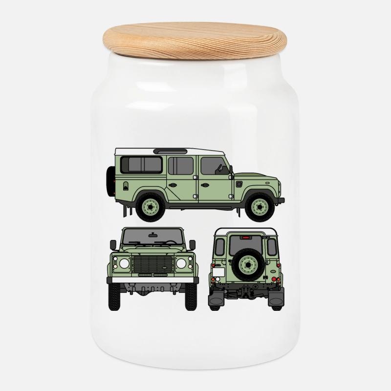 Defender 110 - Seiten - Keksdose mit Holzdeckel - Weiß