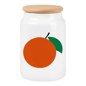 orange - Cookie Jar with Wooden Lid - white - Front