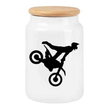 moto cross - Boîte à biscuits avec couvercle en bois - blanc - Devant