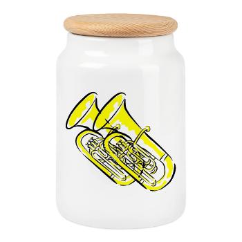music - Cookie Jar with Wooden Lid - white - Front