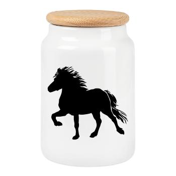 Powerful Icelandic Horse Tölt, Icelandic, Icelandic Pony - Cookie Jar with Wooden Lid - white - Front
