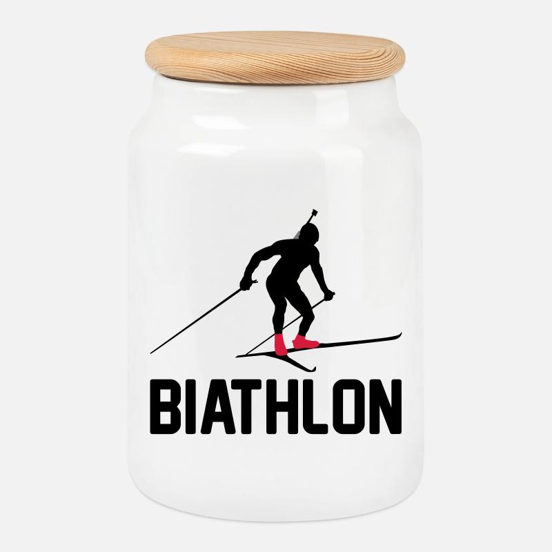Biathlon - Keksdose mit Holzdeckel - Weiß