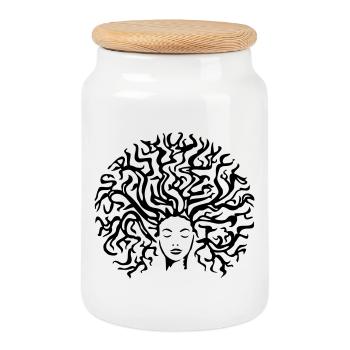 femme - Boîte à biscuits avec couvercle en bois - blanc - Devant