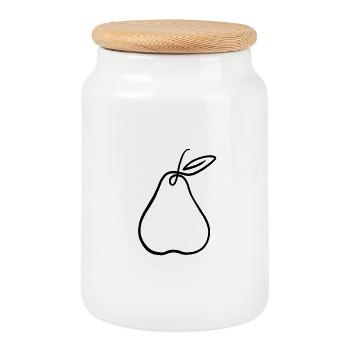 Illustration de la poire – Motif de fruits minimaliste - Boîte à biscuits avec couvercle en bois - blanc - Devant