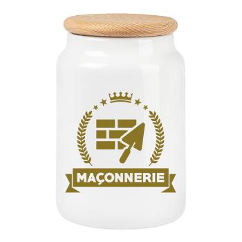 Maçonnerie - Boîte à biscuits avec couvercle en bois - blanc - Devant