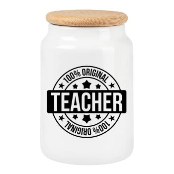 School / Teacher - Cookie Jar with Wooden Lid - white - Front