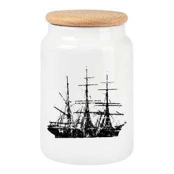 Sailing Ship Sailing Design Vintage (FR) - Boîte à biscuits avec couvercle en bois - blanc - Devant