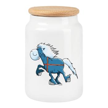 Drôle Cheval Islandais - Boîte à biscuits avec couvercle en bois - blanc - Devant