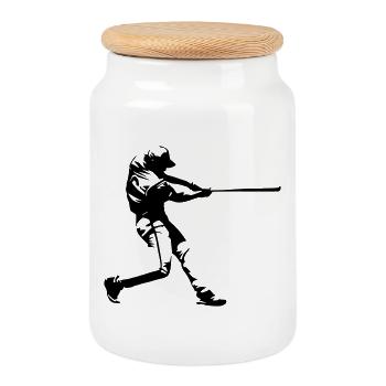 Baseball - Baseballspieler - Keksdose mit Holzdeckel - Weiß - Vorne