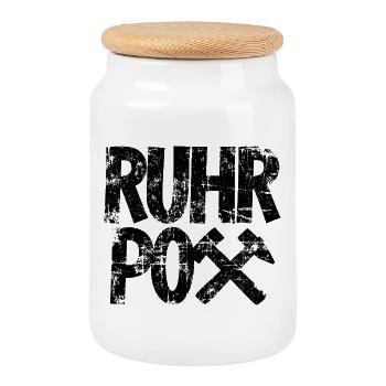 Ruhrpott X Ruhrgebiet Design (Vintage/Schwarz) - Keksdose mit Holzdeckel - Weiß - Vorne