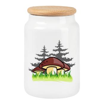 mushrooms forest nature gift idea - Cookie Jar with Wooden Lid - white - Front