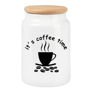café - Boîte à biscuits avec couvercle en bois - blanc - Devant