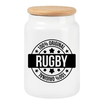 Rugby - Rugbyman - Sport - Fighter - Fight - Boîte à biscuits avec couvercle en bois - blanc - Devant