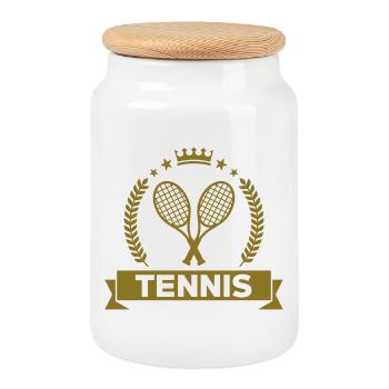 Tennis - Sport - Ball - Player - Game - Sportsman - Cookie Jar with Wooden Lid - white - Front