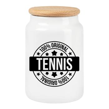 Tennis - Sport - Ball - Player - Game - Sportsman - Cookie Jar with Wooden Lid - white - Front