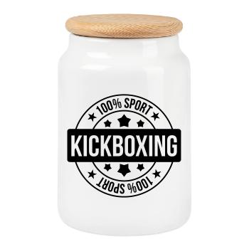 Kickboxing / Kick-Boxeur / Kick Boxing / - Boîte à biscuits avec couvercle en bois - blanc - Devant