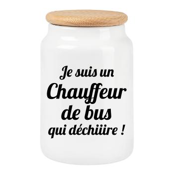 Bus / Conducteur / Travail / Métier / Job - Boîte à biscuits avec couvercle en bois - blanc - Devant