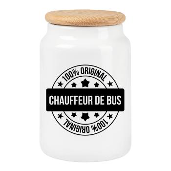 Bus Driver / Busfahrer / Autocar / Autobus / Job - Cookie Jar with Wooden Lid - white - Front