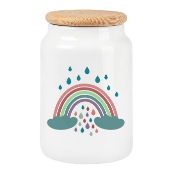Happy Rainbow Regenbogen Design - Cookie Jar with Wooden Lid - white - Front