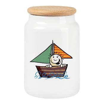 Kind aufm Boot - Keksdose mit Holzdeckel - Weiß - Vorne