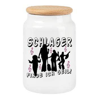 Schlager Liebe Shirt: Finde Ich Geil - Keksdose mit Holzdeckel - Weiß - Vorne