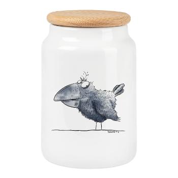 Little Raven I Crow I Bird Comic - Cookie Jar with Wooden Lid - white - Front