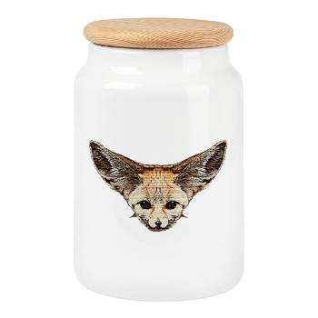 renard vêtements fille, visage de renard du désert - Boîte à biscuits avec couvercle en bois - blanc - Devant