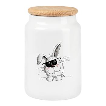 Lapin cool avec des lunettes de soleil motif lapin lapin - Boîte à biscuits avec couvercle en bois - blanc - Devant
