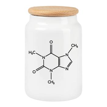 Molécule de caféine - Formule de structure - Boîte à biscuits avec couvercle en bois - blanc - Devant